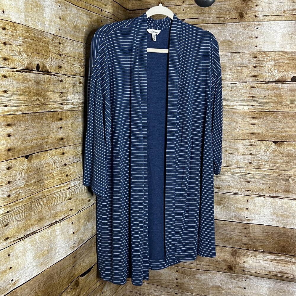 SOMA COOL NIGHTS SUPER SOFT OPEN FRONT LONG SLEEVE STRIPED PJ CARDIGAN MEDIUM